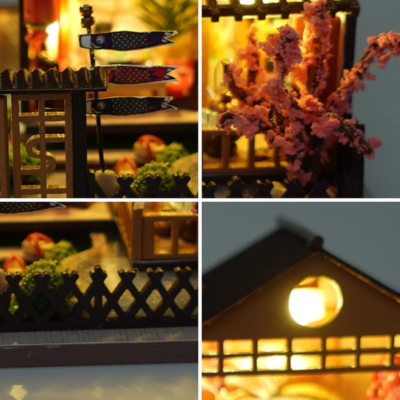 TOPBSFARNY Miniature Wooden Dollhouse Japanese/Seaside/Car House Market DIY Doll House Kit Villa Building 3D Model Creative Gifts for Friend and Parents (Japanese Style Villa) - Image 4
